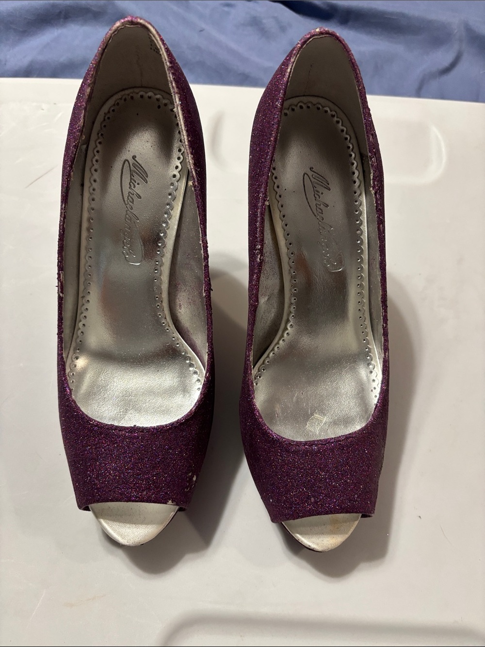 Michaelangelo Plum Glitter Peep-Toe Heels